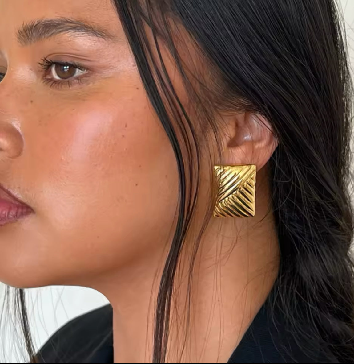 Statement Square Ridge Gold Earrings