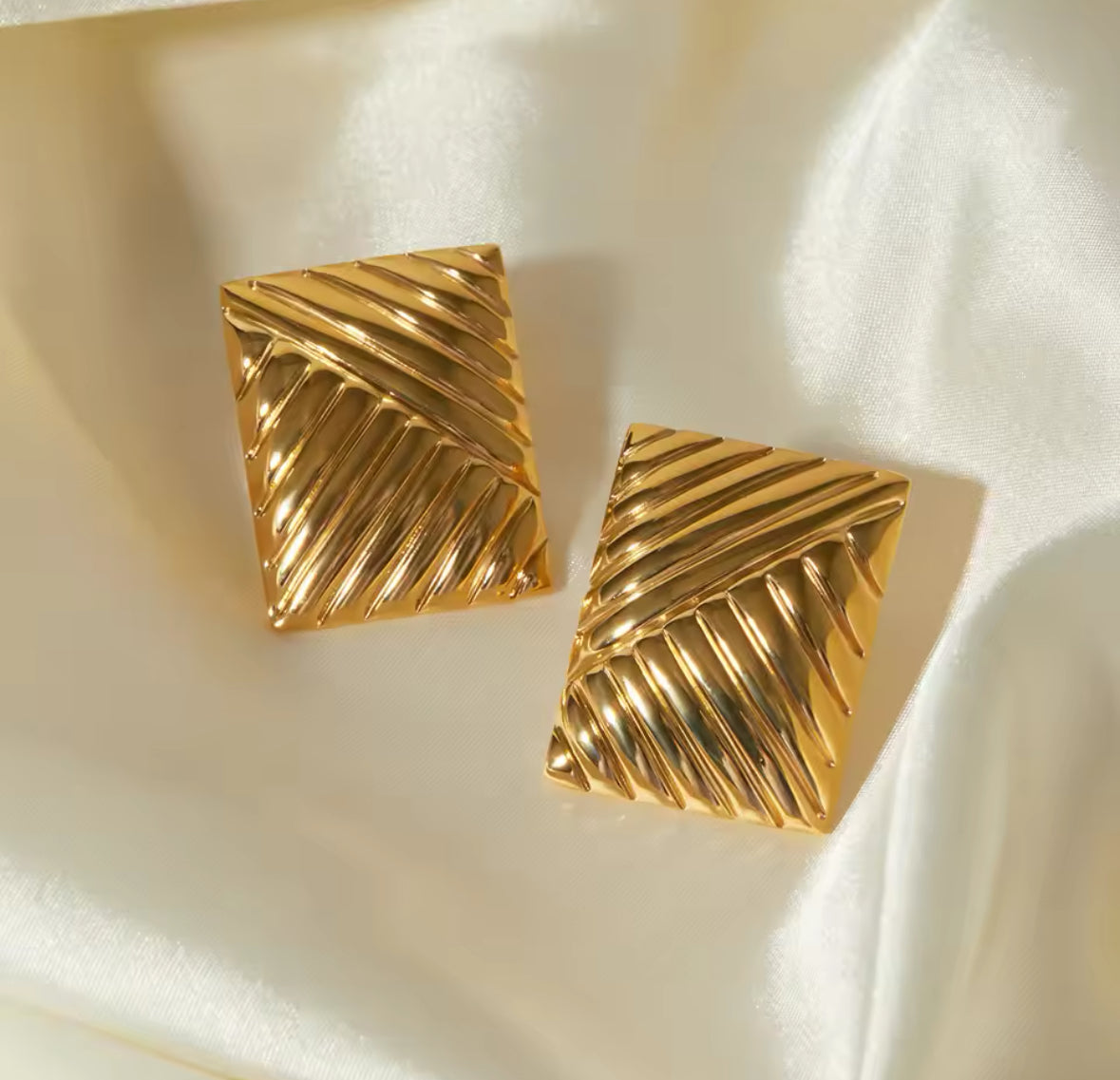 Statement Square Ridge Gold Earrings