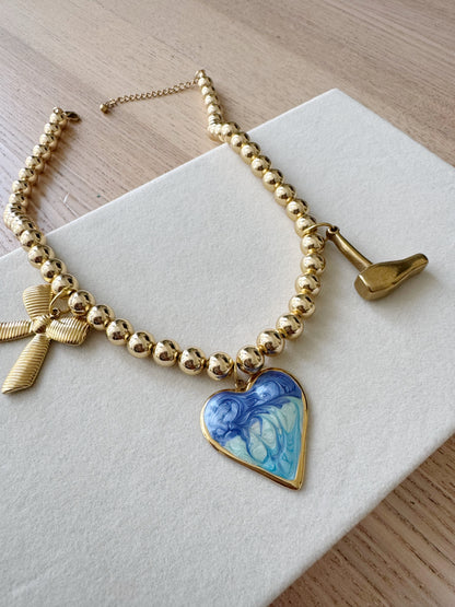 Charm Necklace Blue Dyed Heart