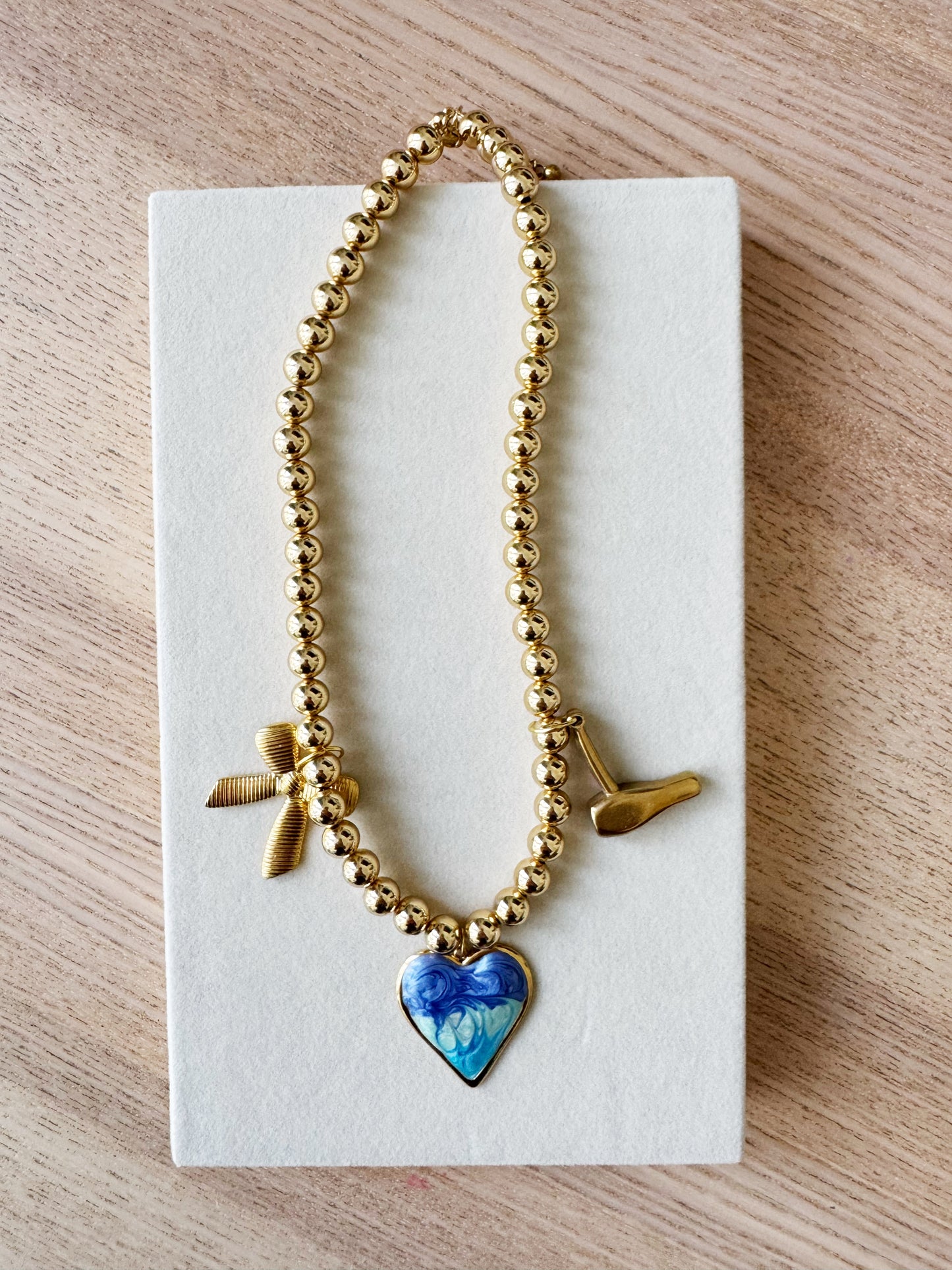 Charm Necklace Blue Dyed Heart