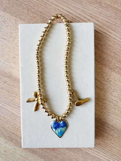 Charm Necklace Blue Dyed Heart