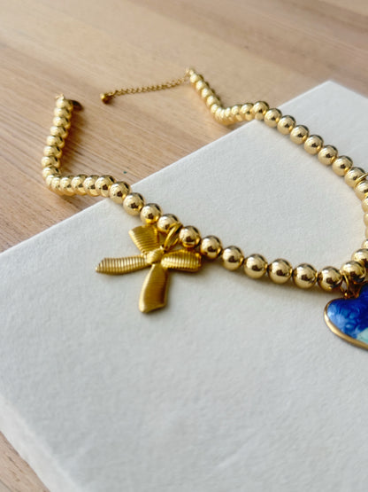 Charm Necklace Blue Dyed Heart