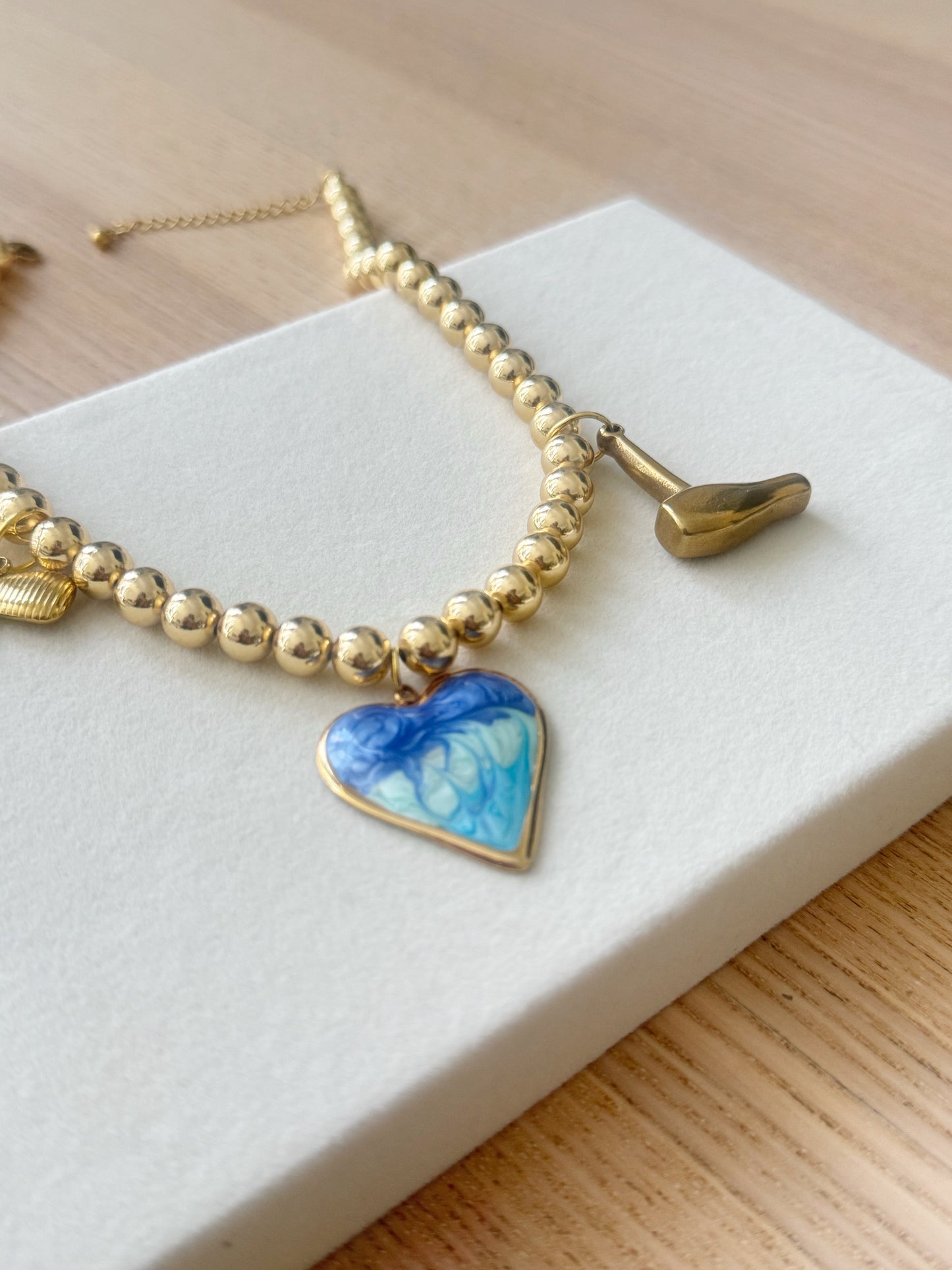 Charm Necklace Blue Dyed Heart