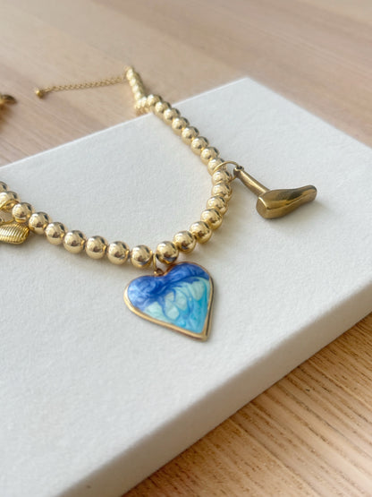 Charm Necklace Blue Dyed Heart