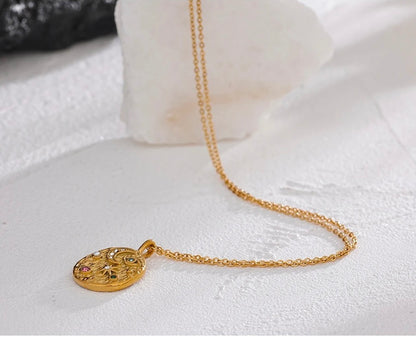 18k Star Moon Zircon Gold Necklace