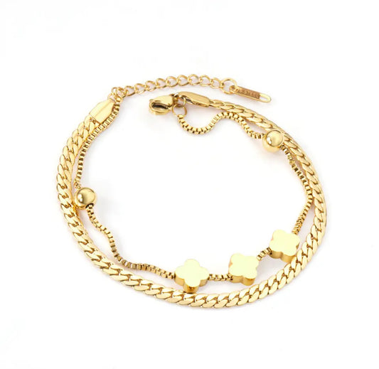 Corazon Double Layer Clover Gold Bracelet