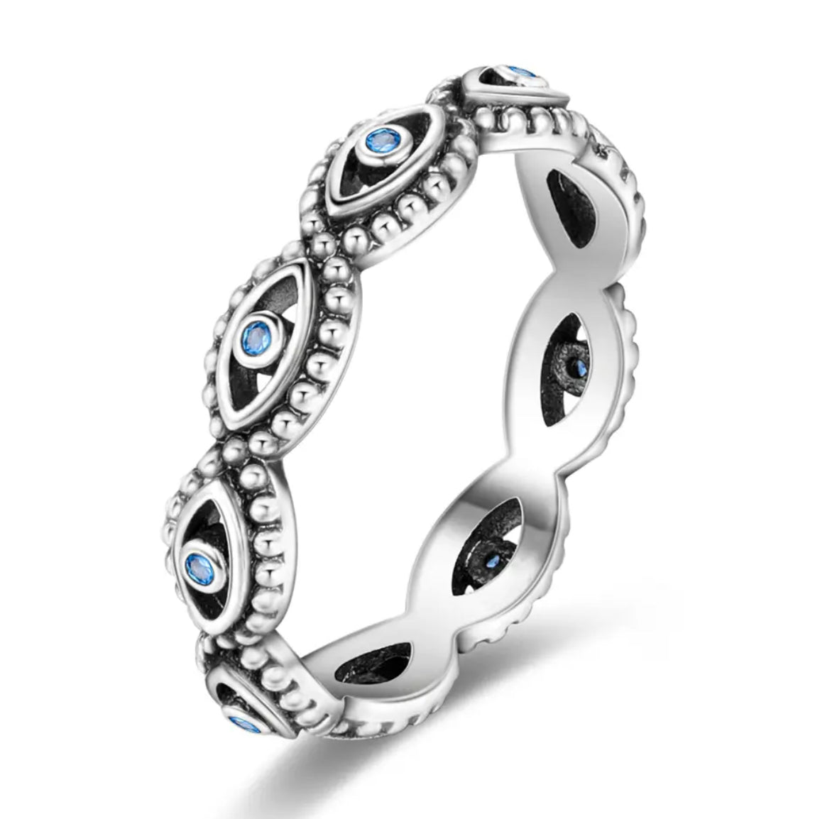 Alia Evil Eye Blue Zircon Silver Ring