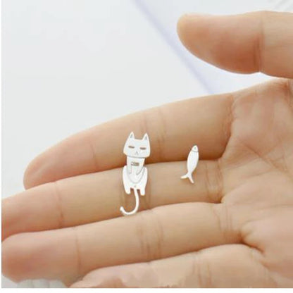 Asymmetrical Sterling Silver Earrings  Cat