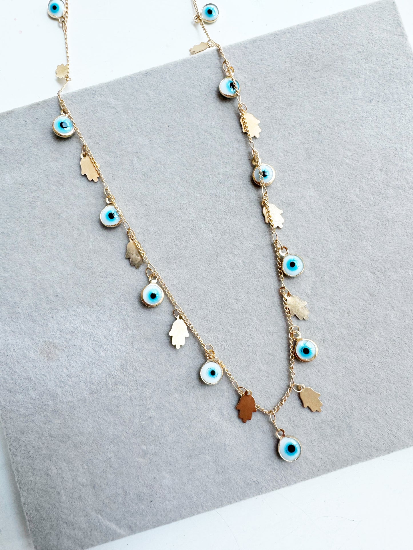 Evil Eye Hamsa Handmade Gold Necklace