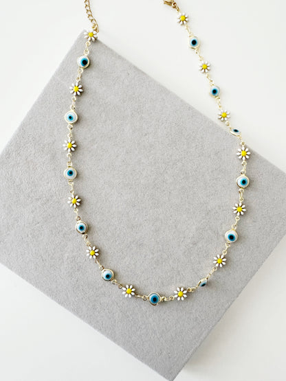 Evil Eye With Daisy Gold Necklace