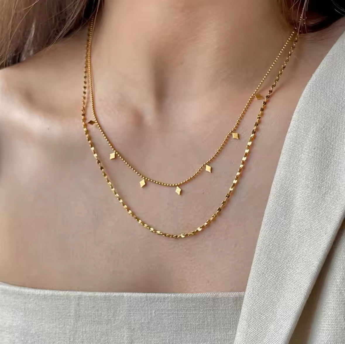 Diamond Drops Gold Necklace