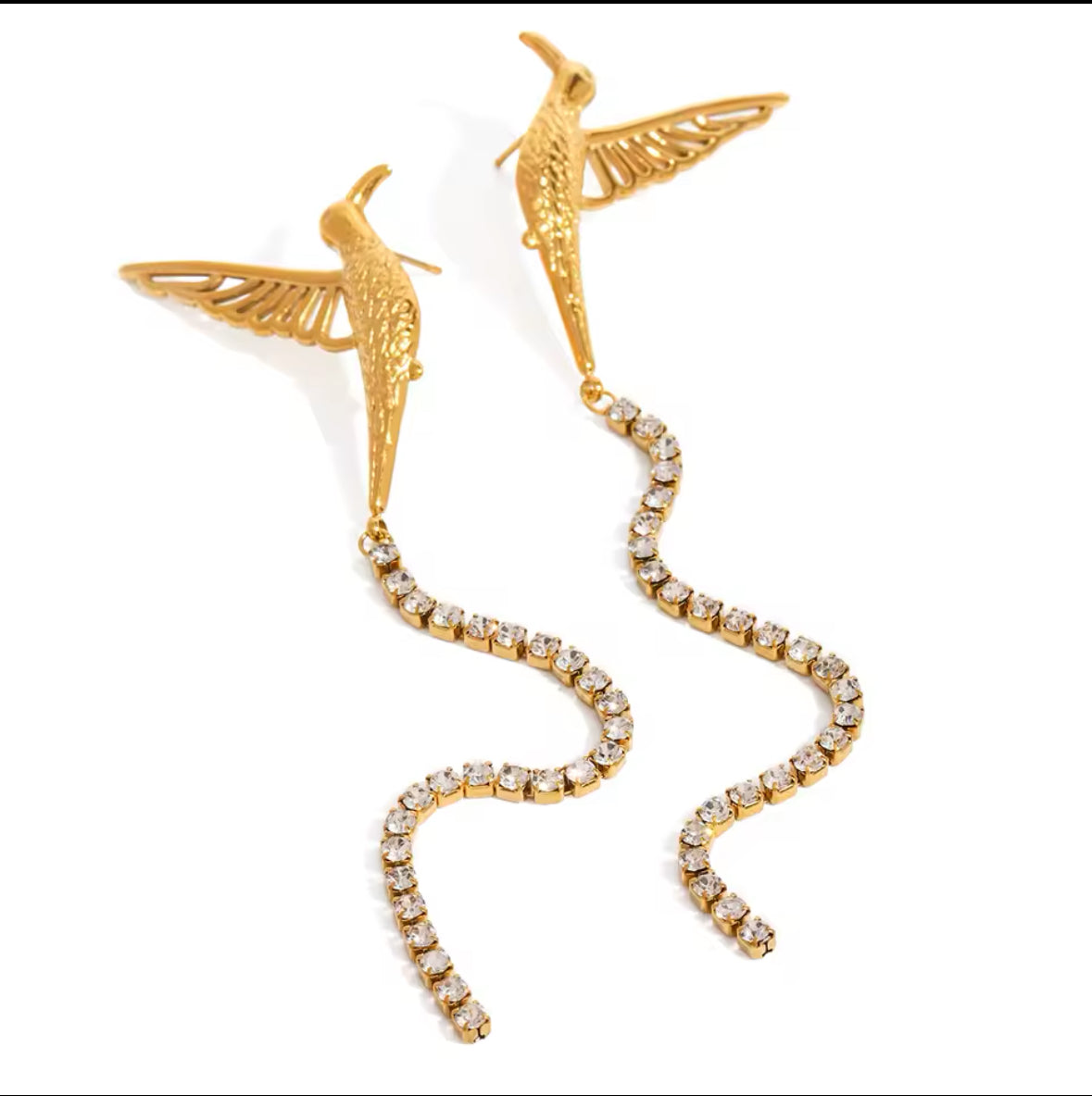 Hummingbird Rhinestone Gold Earrings