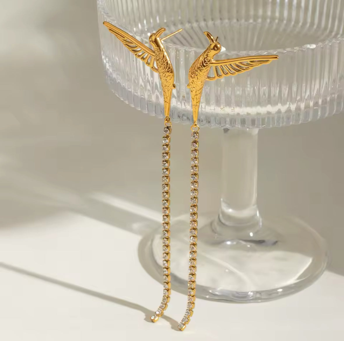 Hummingbird Rhinestone Gold Earrings