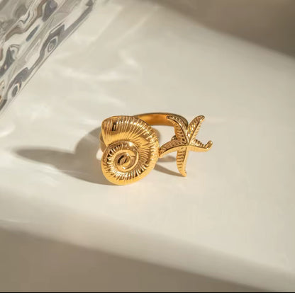 Shell Starfish Gold Ring