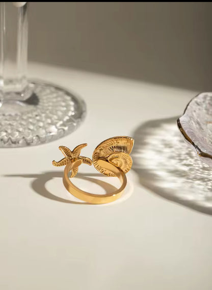 Shell Starfish Gold Ring