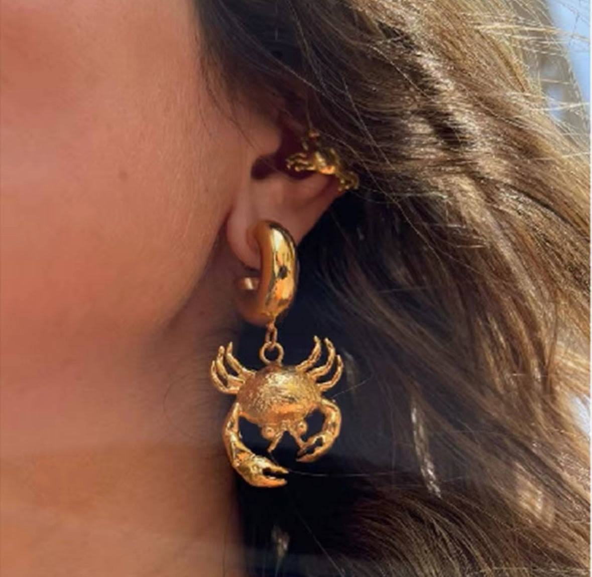 Crab Hoop Gold Earrings