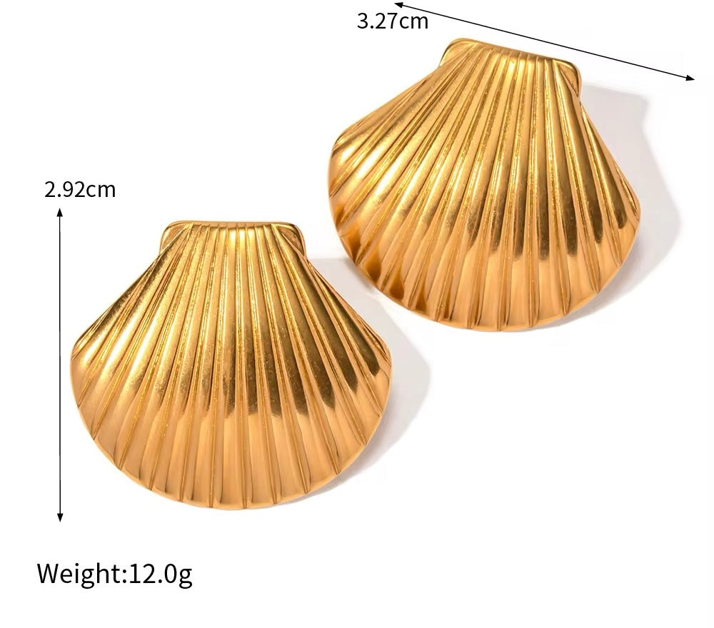 Large Shell Statement Gold Earrings