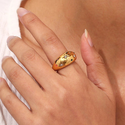 Burst of Stars Dome Gold Ring