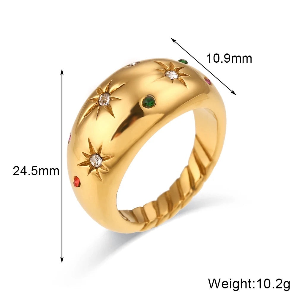 Burst of Stars Dome Gold Ring