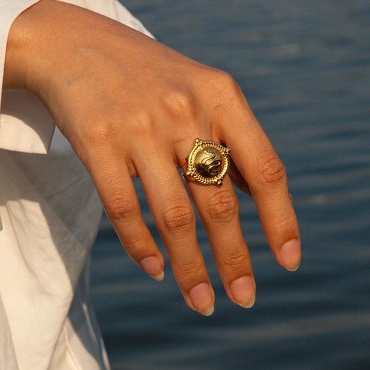 Dana Embossed Snake Round  Gold Ring