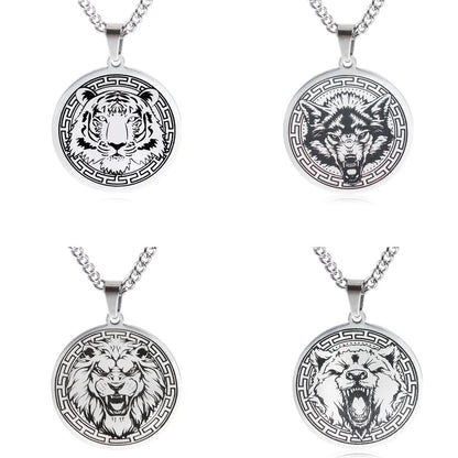 Animal Head Pendant Silver Necklace