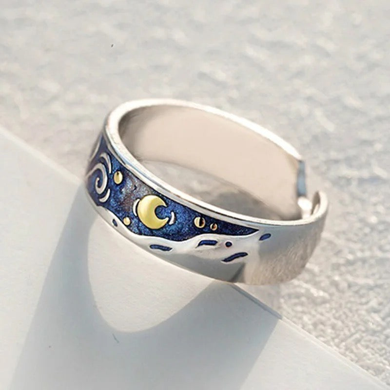 Starry Night Van Gogh Couples Sterling Silver Ring