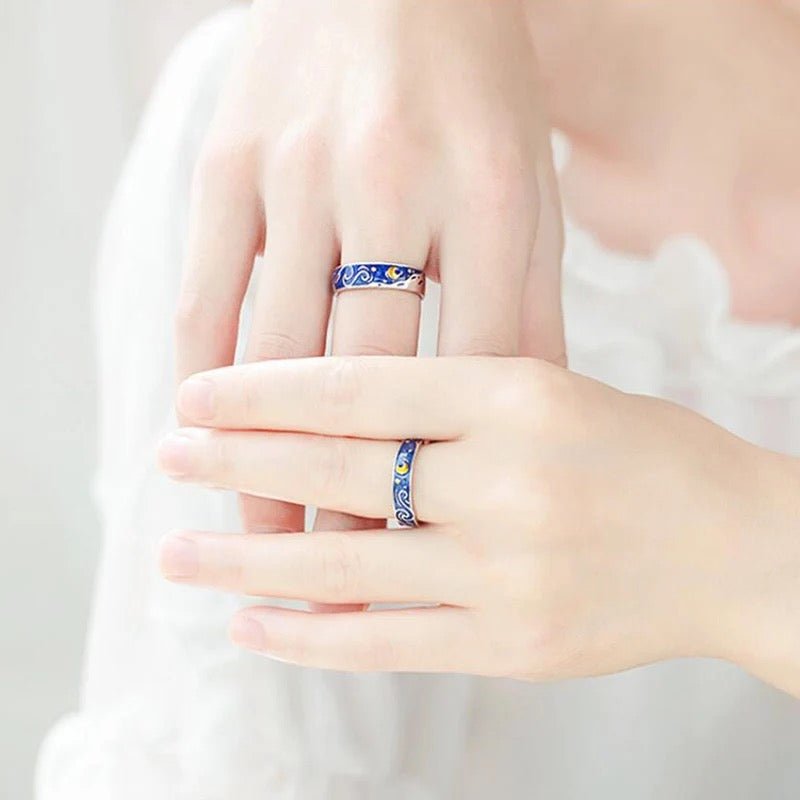 Starry Night Van Gogh Couples Sterling Silver Ring