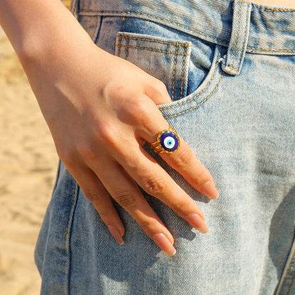 Aicha Evil Eye Oval Gold Plated  Ring