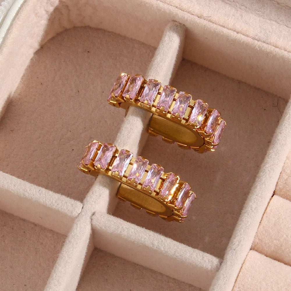 Cubic Zircon Hoop Gold  Earrings