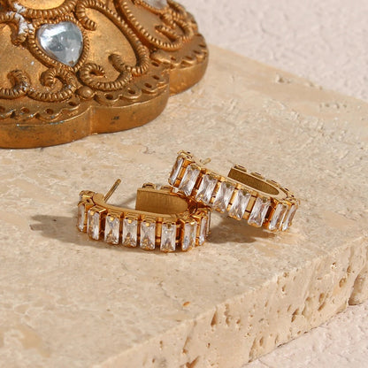 Cubic Zircon Hoop Gold  Earrings